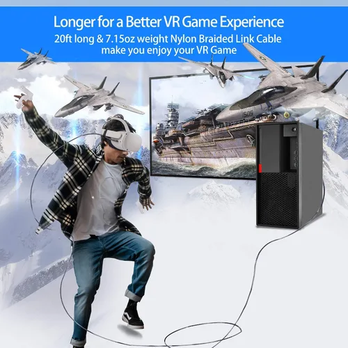 Vista 2 de Kuject - Cable Link USB 3 tipo A a C de 20 pies de largo compatible con Oculus Quest 2 cable de carga de nailon trenzado para visores de realidad