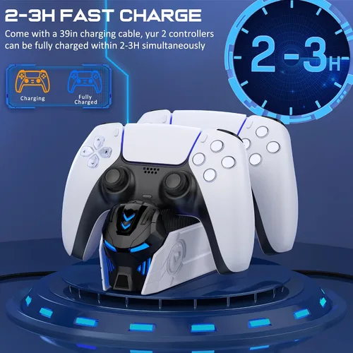 Vista 3 de Estación de carga para controlador PS5 para Playstation 5 Dualsense - Fast PS5 Dual Controller Stand Charger Dock con adaptador de CA, controlador