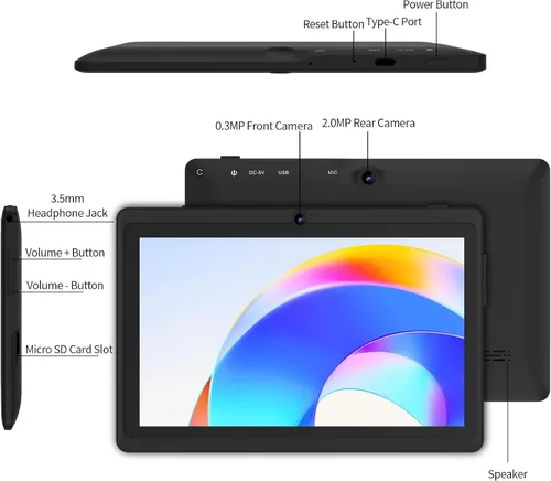 Vista 6 de Tablet de 7 pulgadas con funda, tabletas Android 15 de cinco núcleos, 8GB RAM 32GB ROM expansión de 512GB, pantalla IPS HD de 1024 x 600, 3500mAh