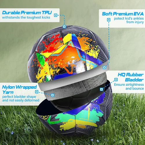 Vista 5 de Balón de Fútbol Tamaño 4, Balones de Fútbol de Construcción Duradera y de Larga Duración para Niños Adolescentes Chicos Chicas Jóvenes Jugadores