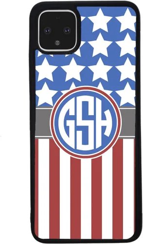Vista 3 de Funda de goma negra con monograma de rayas y estrellas de bandera estadounidense compatible con Google Pixel 10, 10 Pro, 10 Pro XL, 9a, 9 Pro, Pixel