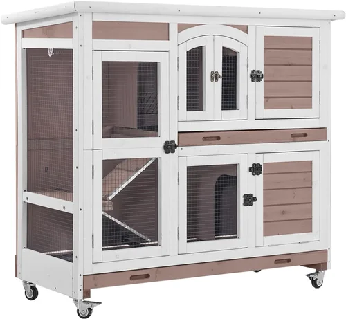 Vista 10 de Aivituvin Rabbit Hutch - Jaula de conejito para interiores y exteriores, 2 pisos, casa de mascotas, jaula de conejillo de indias con ruedas, 36