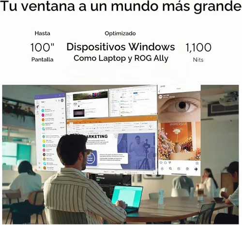 Vista 2 de Gafas AR Inteligentes ASUS AirVision M1 - Pantalla portátil Micro-OLED de 100", 1100 nits, Multi-Pantalla, Altavoces, USB-C, Sombra Magnética