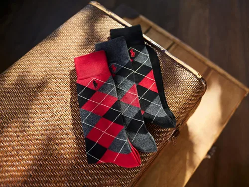 Vista 3 de POLO RALPH LAUREN Paquete de 3 pares de calcetines de vestir Argyle para hombre suave y ligero cómodo de algodón