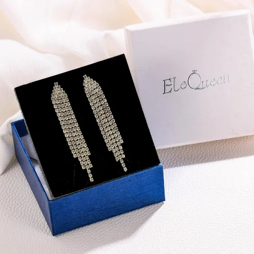 Vista 7 de EleQueen Austrian Crystal Chandelier Tassel Earrings Linear Drop Dangle Earrings for Women Wedding Bridal Party