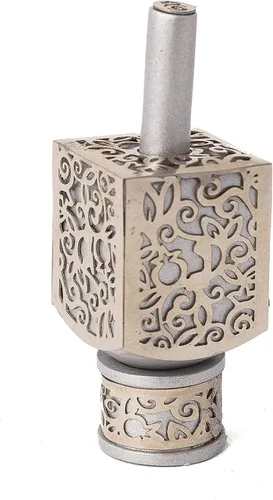 Vista 7 de Yair Emanuel Dreidel decorativo con soporte, diseño de recorte de granadas, regalo de Hanukkah decoraciones judías (azul, pequeño)