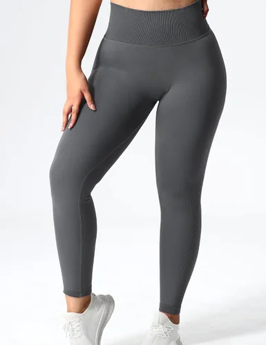 Vista 2 de YEOREO Leggings con levantamiento de glúteos para mujer, pantalones de yoga fruncidos, cintura alta, sin costuras, mallas de compresión, color gris