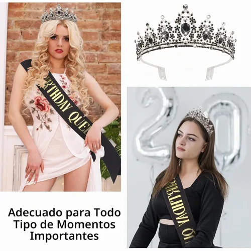 Vista 6 de CAVETEE Tiara y banda de cumpleaños barroca, Negro2, Talla única