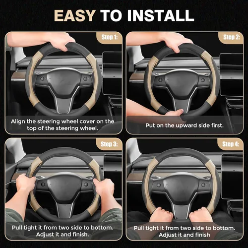 Vista 5 de Funda para volante de automóvil, fundas de cuero de microfibra con forro antideslizante, protector elástico transpirable para volante de automóvil