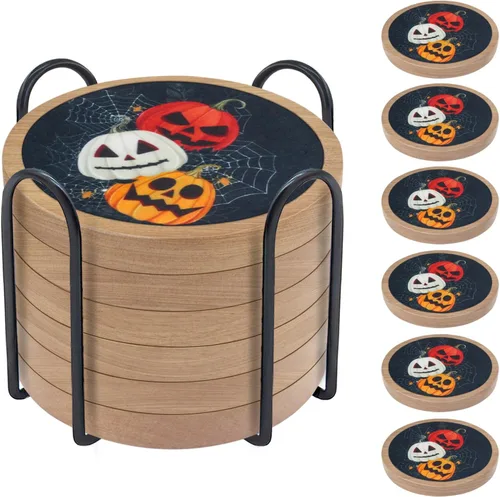 Vista 11 de Posavasos de madera para bebidas, Minacun conjuntos de posavasos absorbentes de 5, posavasos para bebidas para protección de mesa de café