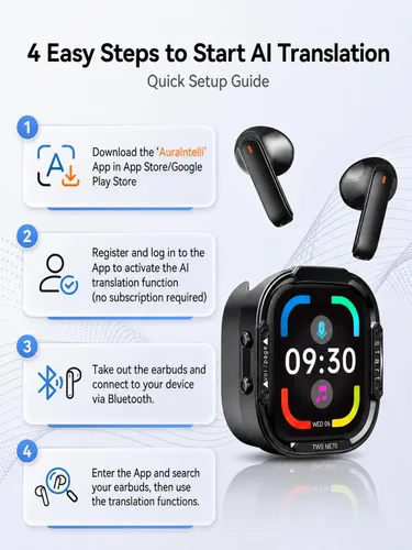 Vista 8 de NE70 AI Traductor de 165 idiomas en tiempo real de los auriculares de Negro oscuro