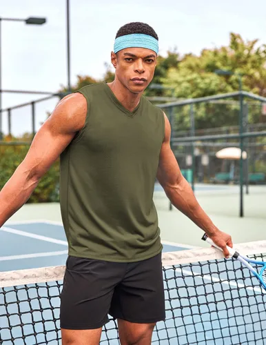 Vista 3 de COOFANDY Paquete de 3 camisetas sin mangas de entrenamiento para hombre, camisetas sin mangas para gimnasio, cuello en V, culturismo, camiseta