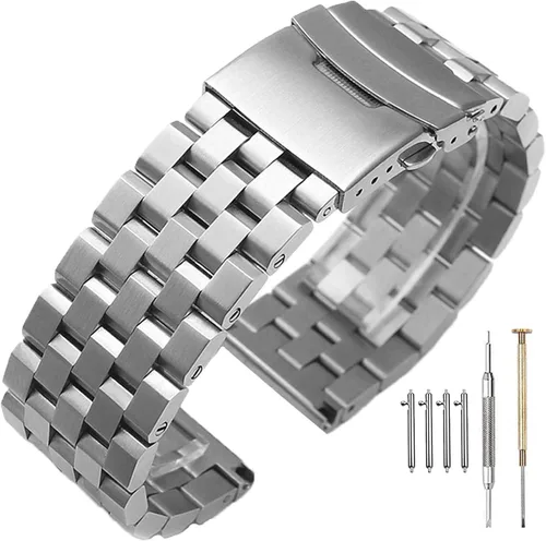 Vista 13 de Correas de reloj de metal cepillado para hombres y mujeres, correa de reloj de acero inoxidable sólido 18/20/22/24/26mm, correa de reloj de pulsera