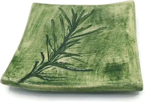 Vista 15 de Clay Ring Dish, Small Square Handmade Ceramic Trinket Dish, Small Tealight Candle Holder, Teabag Holder (Aquarius)