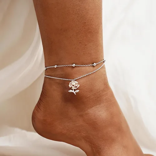 Vista 67 de CHIC & ARTSY Tobilleras delicadas de plata de ley S925 para verano, pulsera de tobillo ajustable multicapa para playa, joyería de pie para mujer
