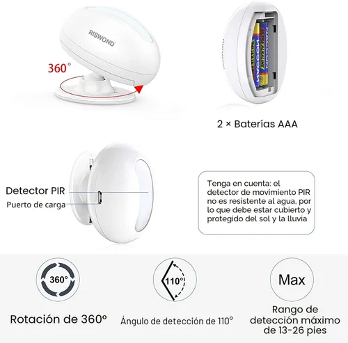 Vista 3 de Timbre de puerta con sensor de movimiento inalámbrico: timbre de entrada de negocios, detector de movimiento para interiores zumbador
