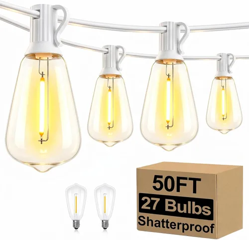 Vista 13 de Brightever Luces de Cadena para Exteriores de 25 Pies, Luces de Patio ST38 con 13 Bombillas Edison, Luces Colgantes Impermeables Conectables