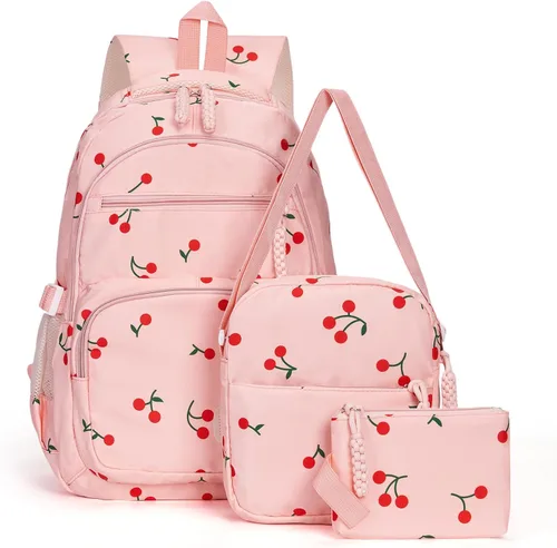 Vista 13 de Mochila con lazo para mujer, mochila kawaii de nailon coquette, juego de 3 piezas, linda mochila para computadora portátil universitaria, mochila