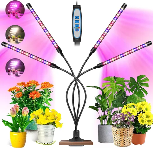 Vista 8 de Garpsen - Luces de cultivo para plantas de interior, 2 cabezales con clip, 40 LED Luz para plantas RedBlue, temporizador de 6/12/16 horas, 3