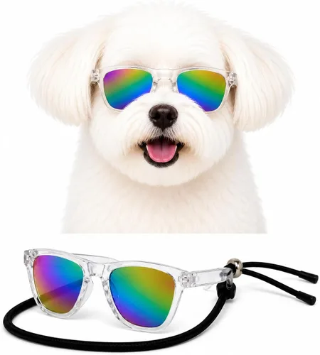 Vista 26 de G014 Retro 80s - Gafas de sol para perros y mascotas, taza de té, juguete de raza pequeña a mediana (12-25 libras, negro)