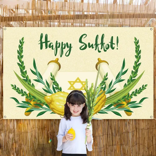 Vista 4 de Pudodo Pancarta de fondo de Sukkot feliz Sukkah Etrog Lulav fiesta judía fotografía religiosa fondo decoración de pared