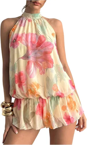 Vista 12 de Floerns Mini vestido sin mangas con volantes y dobladillo de burbujas para Café