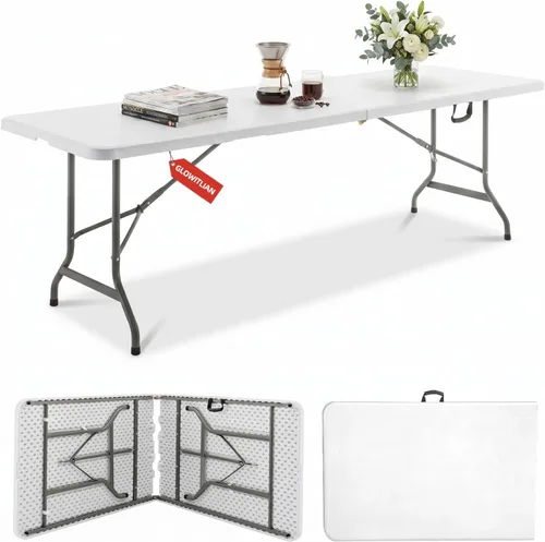Vista 10 de 6FT Folding Table Portable Picnic Table Heavy-Duty Fold-in-Half Utility 6 Foot Foldtable Table with Carry Handle for Outdoor Indoor Party, Dining