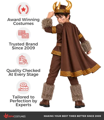 Vista 6 de Fun Shack - Disfraz vikingo para niños, disfraz de Halloween para niños Marrón