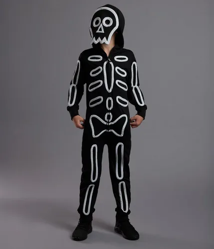 Vista 7 de Tipsy Elves Disfraz de esqueleto de Halloween para niños, overol unisex con Luz LED