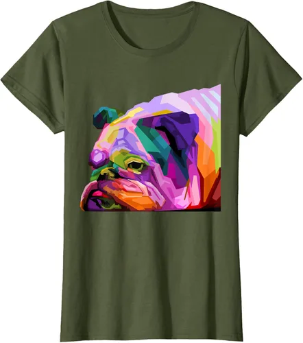 Vista 105 de Camiseta de retrato pop artístico de bulldog británico inglés para dueños de perros, Negro, S