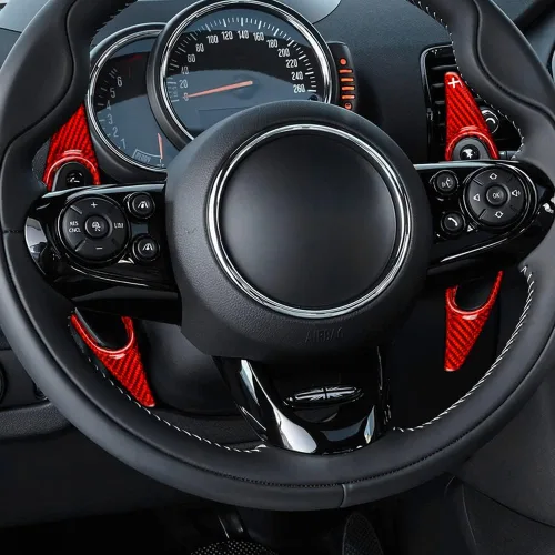 Vista 4 de AIRSPEED Extensiones de fibra de carbono para volante de palanca de cambios, accesorios interiores para Mini Cooper Clubman F54 F55 F56 F57 F60 rojo