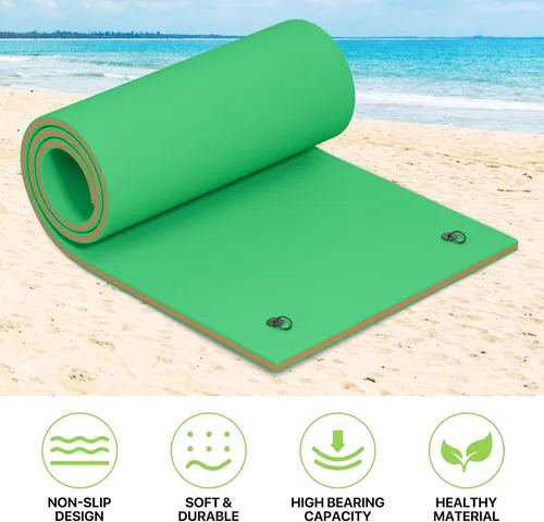 Vista 7 de Magshion Flotador gigante de piscina de 12 x 6 pies, flotador de isla para lago, tapete de agua familiar de espuma XPE con cordón elástico
