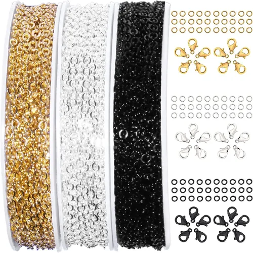 Vista 25 de Jishi Cadena de serpiente de oro de 33 pies de 0.047 in, cadenas para hacer joyas, collares, pulseras, suministros de joyería, hallazgos – Rollo
