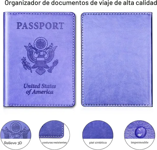 Vista 5 de Herain Soporte para pasaporte para viaje y crucero, 2 piezas, funda para pasaporte, cartera, regalo de viaje, para mujeres, hombres, familia