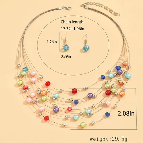 Vista 6 de YANCHUN Gargantilla de perlas para mujer, collar largo de perlas y aretes para mujer, rojo, negro, morado, blanco, rosa, collar de perlas gruesas