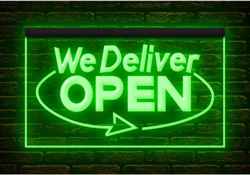Vista 21 de 110020 We Deliver Open Services Cafe Fast food Shop Restaurant Display LED Light Neon Sign (12" X 8", 16 Colors By Remote)