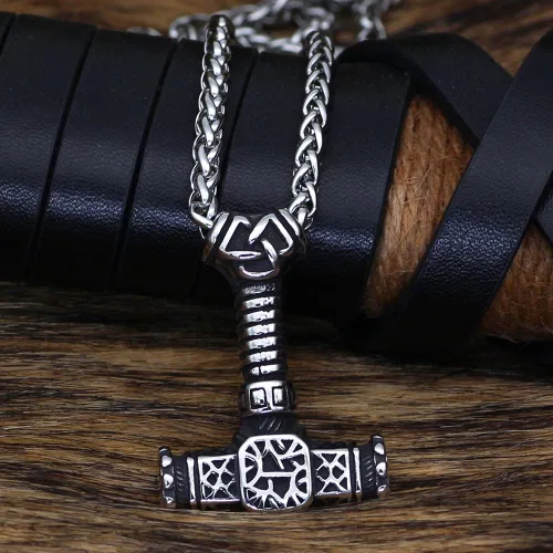 Vista 3 de Collar Nordic Viking Mjolnir Thor Hammer Valknut