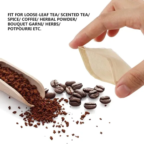Vista 6 de 100 bolsas de té desechables marrones para té de hojas sueltas, bolsas de filtro de té sin blanquear con cordón y compostables, coladores y filtros