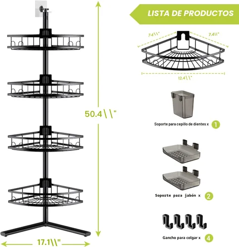 Vista 9 de Aitatty Organizador de ducha esquinero de pie: estante organizador de ducha a prueba de óxido de 4 niveles - Soporte de estante de esquina de ducha