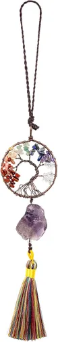 Vista 15 de rockcloud Adorno colgante de árbol de la vida de 7 chakras con borla de piedra cruda irregular para pared, coche, hogar, boda, boda, apatita azul
