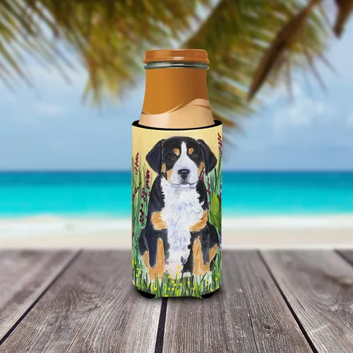 Vista 3 de Caroline's Treasures SS8217MUK Greater Swiss Mountain Dog Ultra Hugger para latas delgadas puede enfriar la manga de la bebida lavable a máquina