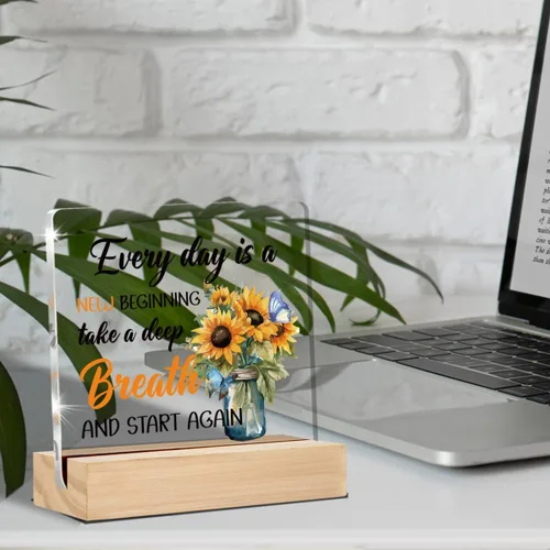 Vista 4 de Regalos inspiradores para mujeres y hombres, girasol, decoración del hogar, citas positivas, escritorio de oficina, letreros decorativos, placas