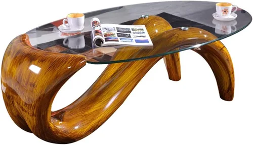Vista 7 de LITFAD Mesa de cóctel moderna con tapa de vidrio, ovalada, contemporánea, mesa de centro creativa de sirena para sala de estar, mesa de té moderna