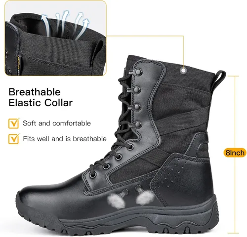 Vista 2 de FREE SOLDIER Botas tácticas para hombre de 8 pulgadas, ligeras, botas de combate duraderas, botas de trabajo militares de gamuza duradera, botas