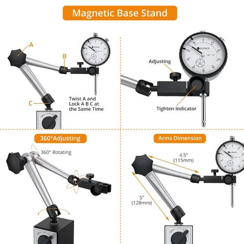 Vista 9 de Neoteck Soporte de base magnética de 176 lbs/80 kg + juego de indicadores de dial de 1 pulgada