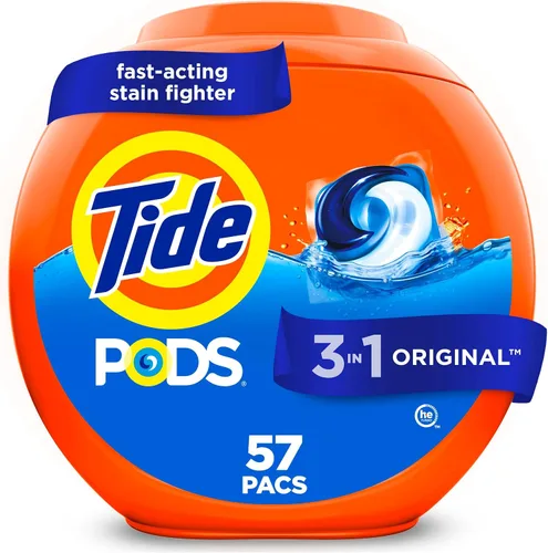 Vista 23 de Tide PODS detergente para ropa en cápsulas, removedor de manchas 3 en 1, combatiente de olores, protector de color, 42 unidades, compatible con HE