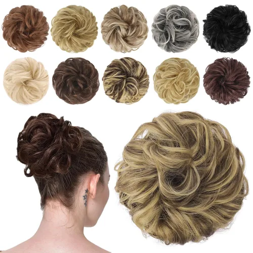 Vista 12 de FESHFEN Pieza de Cabello de Moño Desordenado - Extensiones de Coleteros de Moño de Cabello Ondulado Rizado Elástico Postizos Sintéticos para Mujeres
