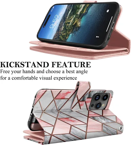 Vista 5 de Funda tipo cartera para iPhone 15 Plus, para iPhone 15 Plus, funda de piel sintética para tarjetas de crédito [9 ranuras para tarjetas] Funda