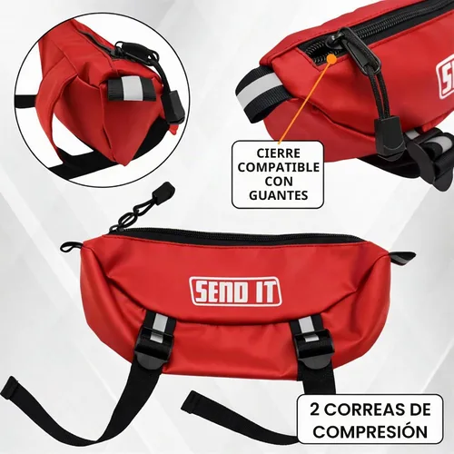 Vista 4 de Bolsa impermeable para manubrio de motocicleta Bolsa compacta de almacenamiento para manillar de motocicleta Bolsa de motocross de ajuste Rojo