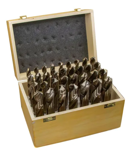 Vista 3 de Drill America Juego de 8 brocas de mango reducido de cobalto m42 en caja de metal (9/16" - 1" x 16ths), serie D/ACO
